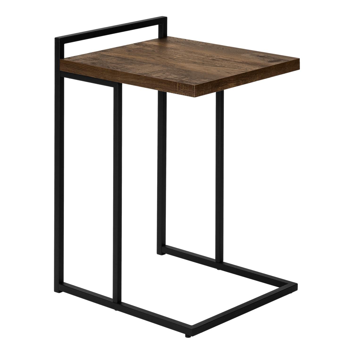 Monarch Specialties 3630 Accent Table, C-shaped, End, Side, Snack, Living Room, Bedroom, Laminate, Contemporary, Modern Table-25, 16" L x 18.25" W x 26.5" H, Brown Reclaimed Wood-Look/Black Metal